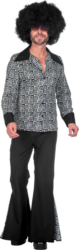 Wilbers & Wilbers - Hippie Kostuum - Jaren 70 Zwart Wit Disco Day And Night - Man - Zwart / Wit - XL - Carnavalskleding - Verkleedkleding