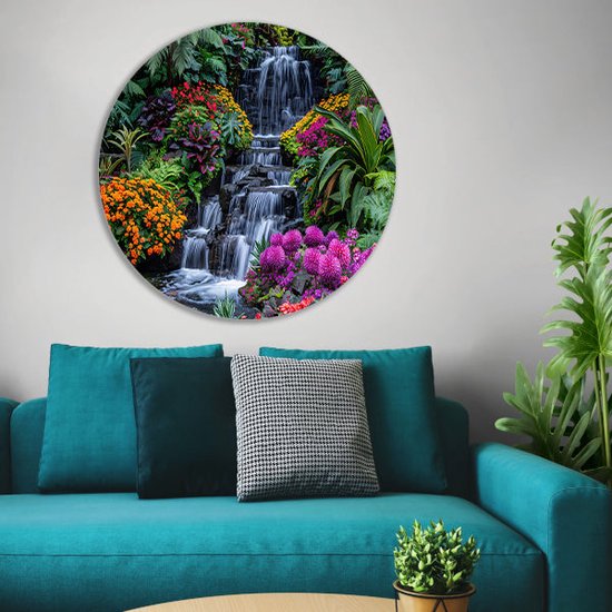 Panneau mural cascade - Décoration murale nature ronde - Tableau rond Fleurs - Tableau campagne - Tableau - Art mural cercle mural aluminium 40x40 cm