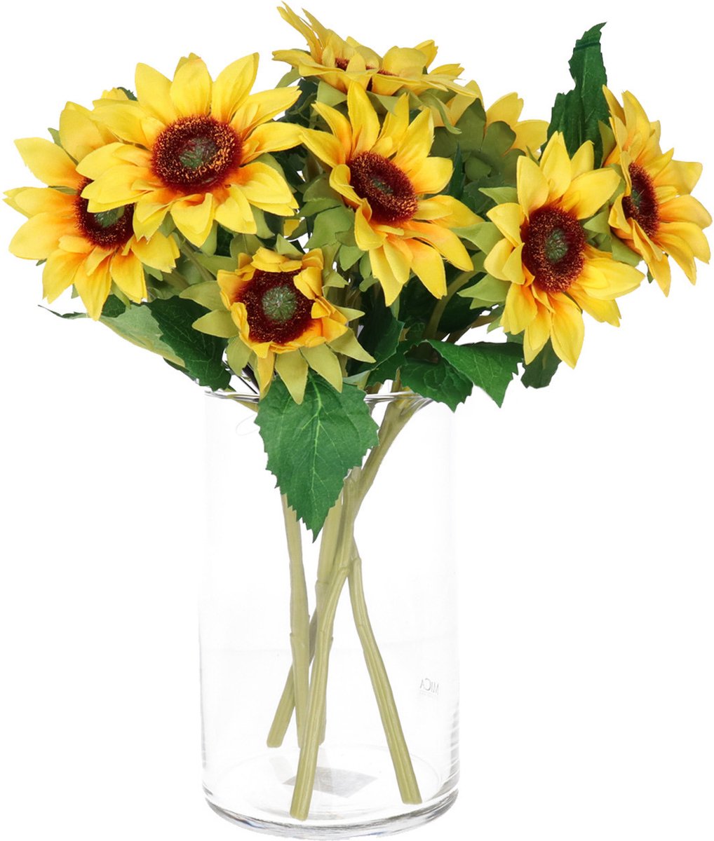 Bellatio Design Kunstbloem Zonnebloem Helianthus - 5x - 37 cm - losse steel - kunst zijdebloem Geel