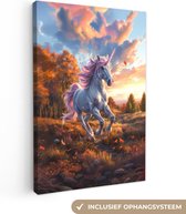 Canvas schilderij 90x140 cm - Wanddecoratie Eenhoorn - Sprookjes dier - Natuur - Meisjes - Muurdecoratie tienerkamer - Kamer decoratie voor tieners - Tiener jeugdkamer accessoires - Slaapkamer schilderijen