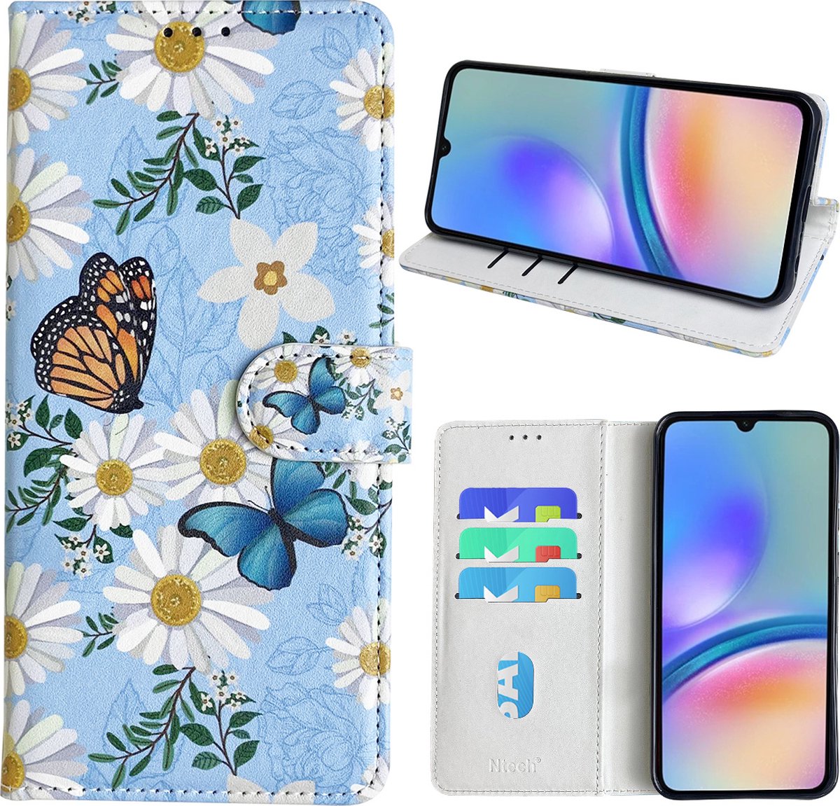 Hoesje geschikt voor Samsung Galaxy A05s Bookcase met Bloemen vlinder print