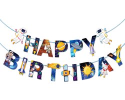 LUQ - Ruimte Happy Birthday Slinger Kinderfeestje Verjaardag Versiering Slingers Vlaggenlijn Space Astronauten Versiering
