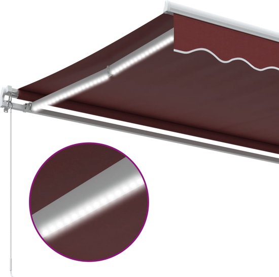vidaXL - Auvent - manuel - extensible - avec - LED - 450x300 - cm - rouge bordeaux