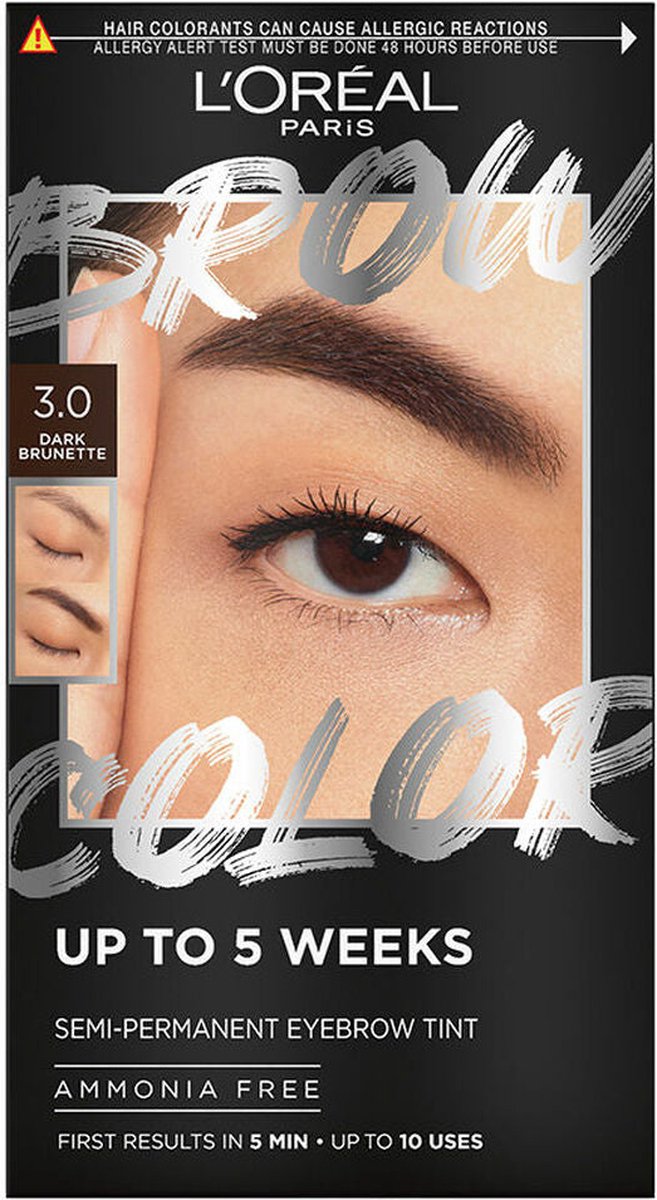 Wenkbrauwtint L'Oreal Make Up BROW COLOR Nº 3.0 Dark brunette Semi-permanent 4 Onderdelen