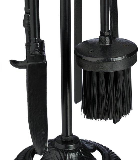 Relaxdays 5-delige haardset, met asschep en pook, borstel, kacheltang en standaard, open haard accessoires, zilver