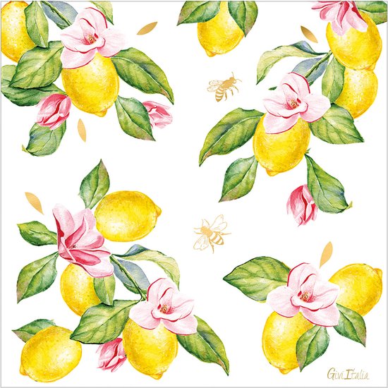 Givi Italia Feestservetten - 16x - citroen - 3 laags - 33 x 33 cm - verjaardag - zomer - bbq - buiten