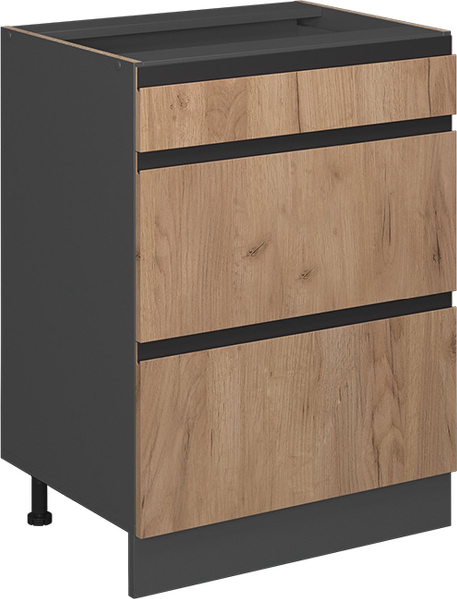 Vicco R-Line Keukenonderkast – 60 cm J-vorm, met laden, zonder werkblad Krachtige eik goud