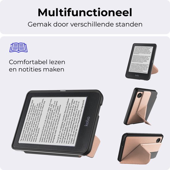 Hoesje Geschikt voor Kobo Clara BW Hoesje Luxe Bescherm Case Trifold Met Screenprotector - Hoes Geschikt voor Kobo Clara BW Hoes Book Cover - Rosé Goud van Hoesje  — afbeelding 4