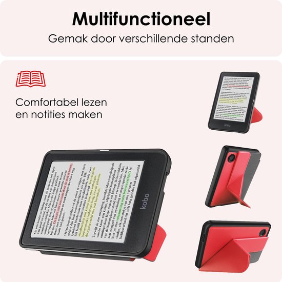 Hoes Geschikt voor Kobo Clara Colour Hoesje Bookcase Cover Book Case Hoes Sleepcover Trifold - Rood van elago — afbeelding 3