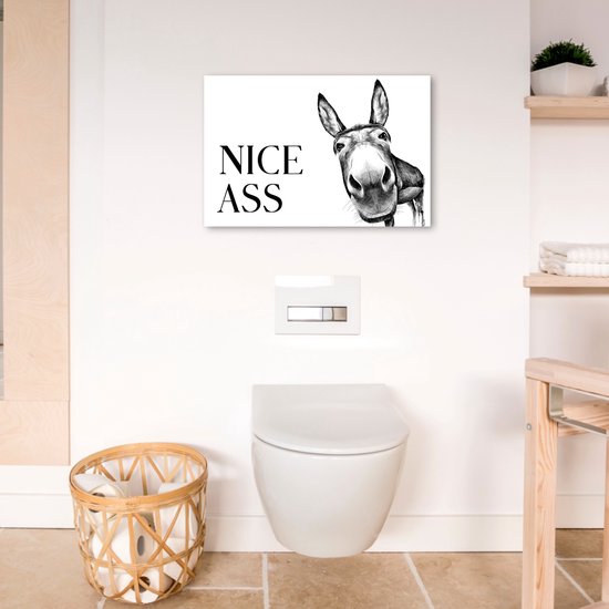 Tableau sur toile 60x40 cm - Décoration murale salle de bain Citation - Âne - Animaux - Nice cul - Dictons - Décoration murale WC - Accessoires décoratifs - Décoration murale Toilettes - Peintures sur toile