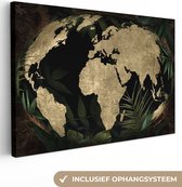 Carte du monde couleur sable avec motif texturé de forme 3D ovale avec feuilles tropicales 60x40 cm