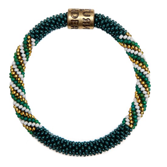 Return to Sender | Armband roll on groen wit goud design met glazen kralen - kralenarmband Ø 7 cm