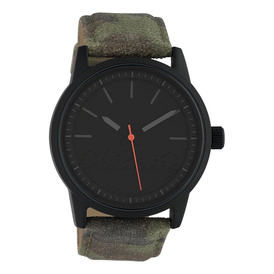 OOZOO Timepieces - Zwarte horloge met camouflage leren band - C10307