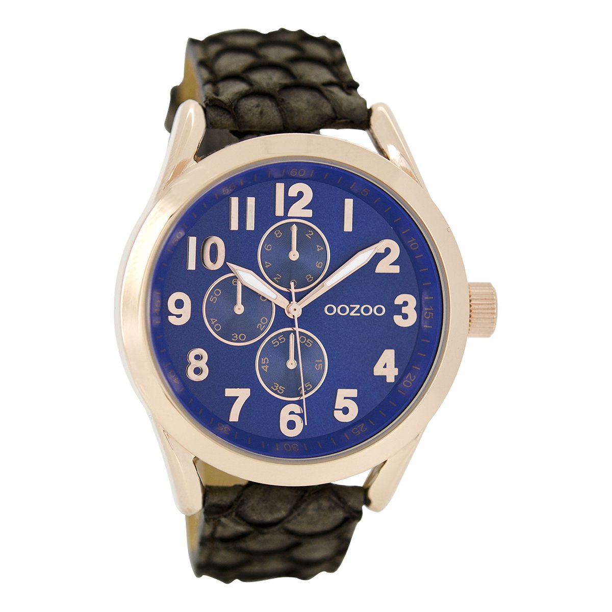 OOZOO Timepieces - Rosé goudkleurige horloge met donker bruine leren band - C6533