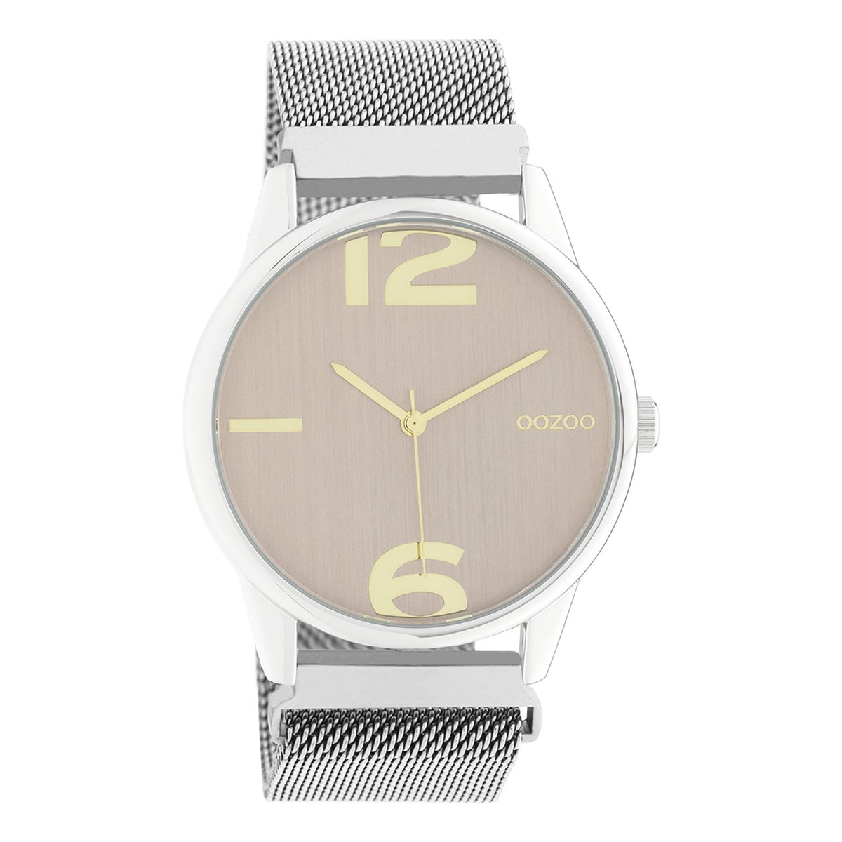 OOZOO Timepieces - Zilverkleurige horloge met zilverkleurige metalen mesh armband - C10865