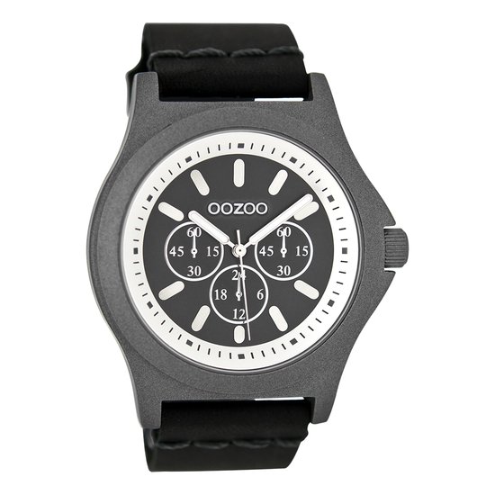 OOZOO Timepieces - Donker grijze horloge met zwarte leren band - C6514