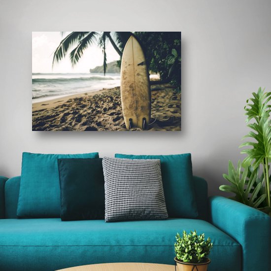 Tableaux planche de surf - Tableau Object - Peinture sur toile Plage - Tableau Vintage - Peintures toile - Décoration chambre toile 70x50 cm