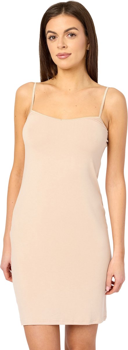 Merry Style MS-MS10-203-UW Dames Onderjurk - Nachthemd - kort - V-neck - verstelbare Spaghetti bandjes - Viscose - Beige - L