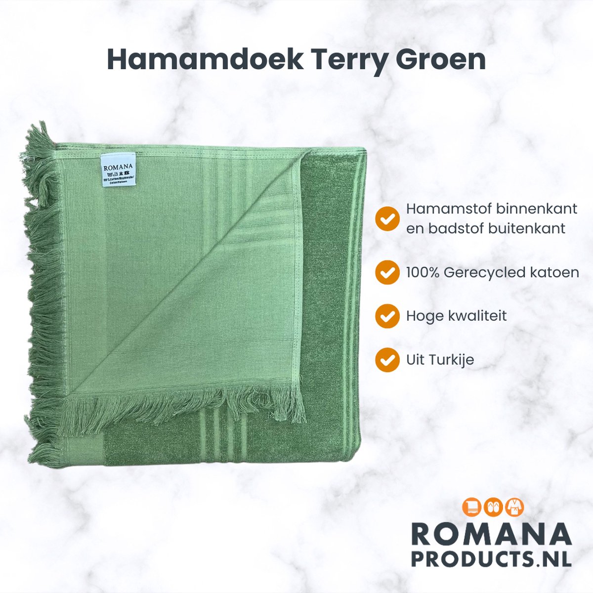 Romana Products Terry Hamamdoek - Baddoek - Strandlaken - Saunalaken - 100cm x 170cm - Groen