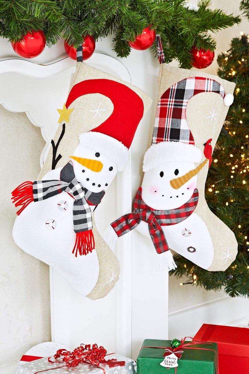 Chaussettes De Noël, 4 Pièces Grande Bas De Noël Personnalisé Père Noël