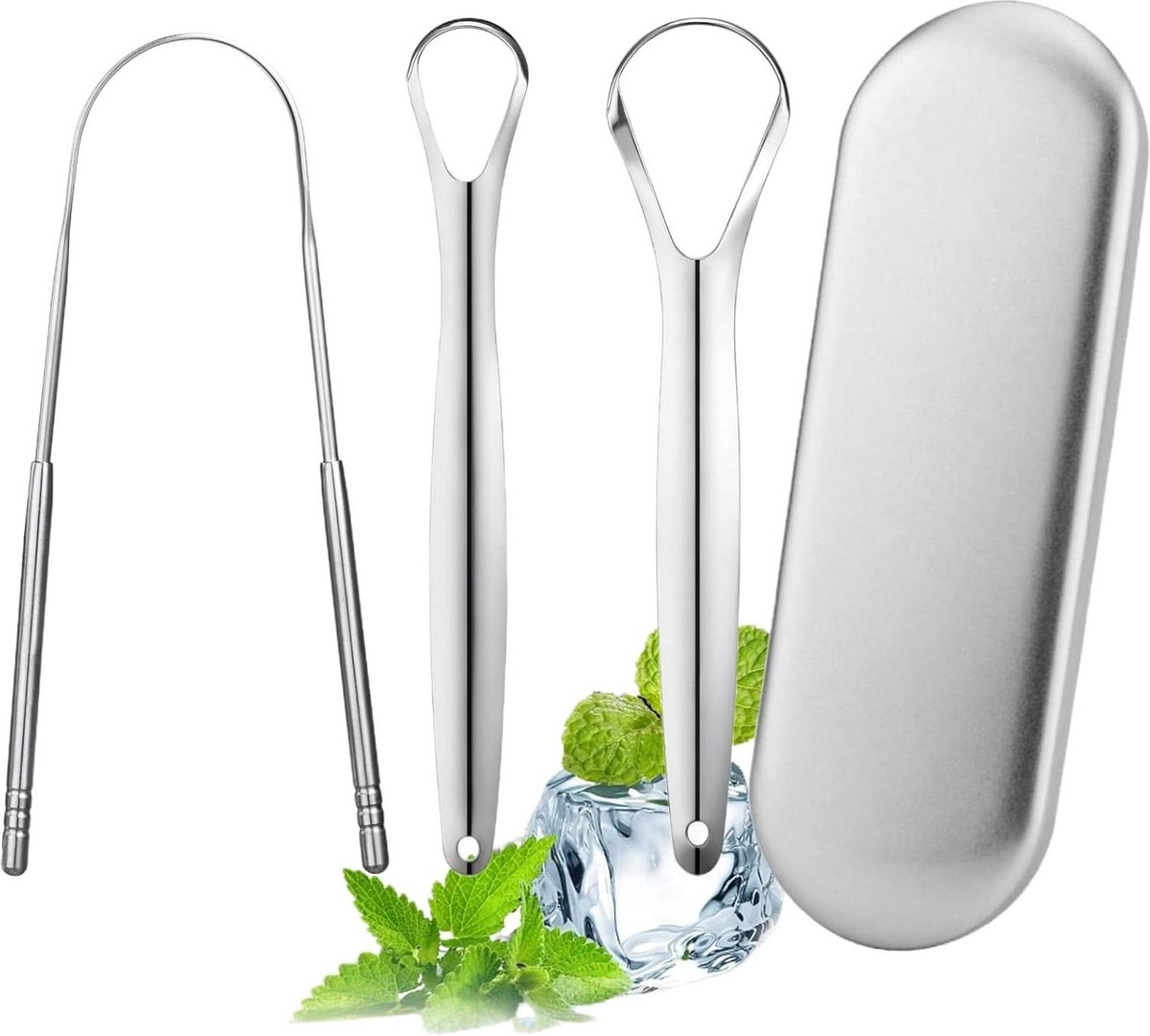 Tongschraper milieuvriendelijke mondhygiëneset met roestvrij staal en opvangbak tongreinigingsset Tongschraper