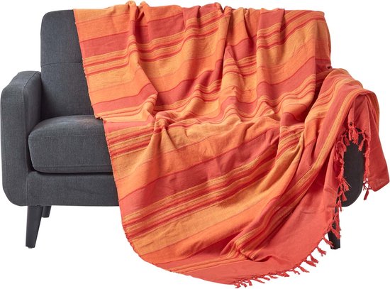 Homescapes Jeté de lit ou de canapé à rayures Morocco - Orange - 225 x 255 cm