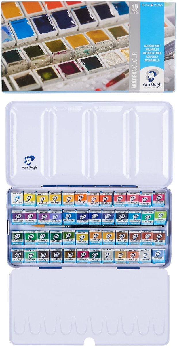 Van Gogh Aquarelverf set in metalen blik met 48 kleuren in halve Napjes — afbeelding 2
