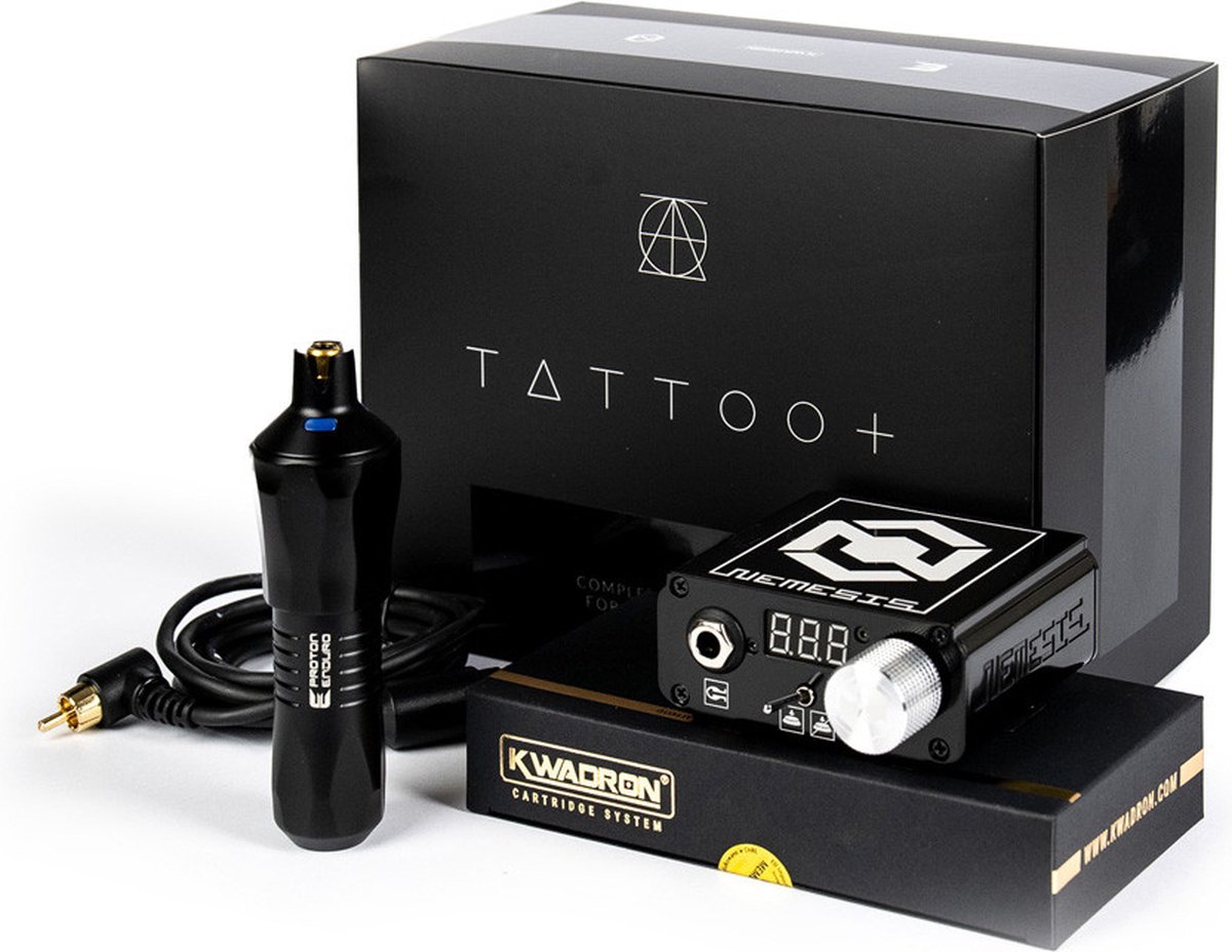 Complete Tattoo Machine Set Equaliser Proton Enduro + Nemesis Power Supply | Premium Professionele Tattoo Machine | Draadloze Tatoeage Pen | Wireless | PMU Gun | Zelf Tatoeëren Kit | Cartridges | Naalden | Beginner & Gevorderden Set 1RL | 3RL | 7RL