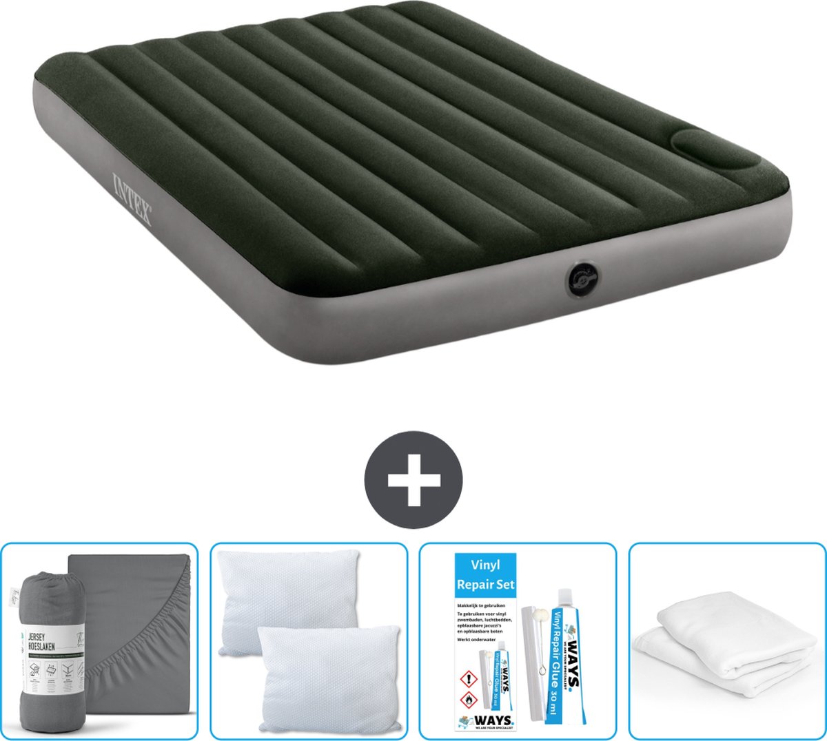 Intex Luchtbed - 2-Persoons - 152 x 203 x 25 cm - Groen - Inclusief Hoeslaken - Kussen - Kussenbeschermer en Reparatieset