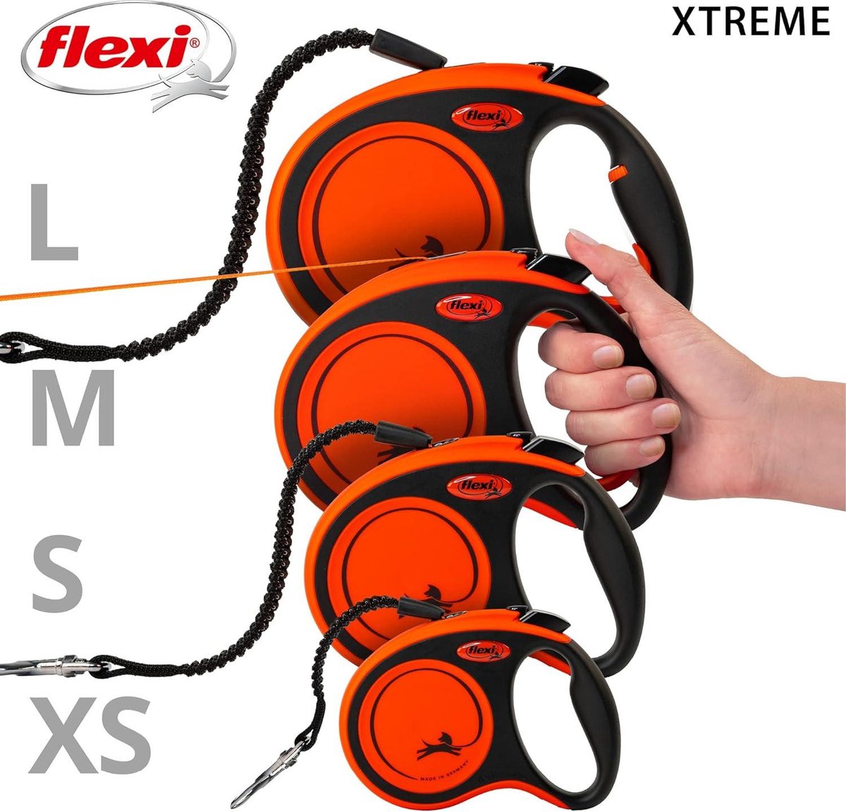 Flexi Xtreme correa extensible de cinta negra y naranja Flexi Xtreme correa extensible de cinta negra y naranja