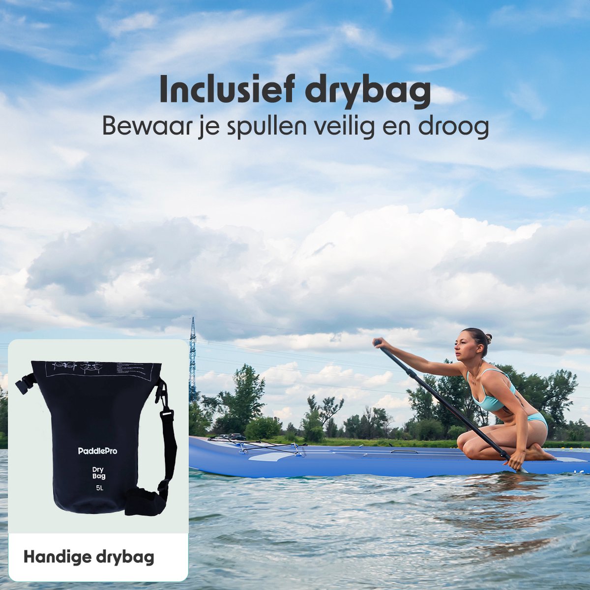 LifeGoods PaddlePro SUP Board - Luxe Set - met Zitje - Opblaasbaar Paddle Board - Max. 150KG - 320x81cm - Blauw – foto 6