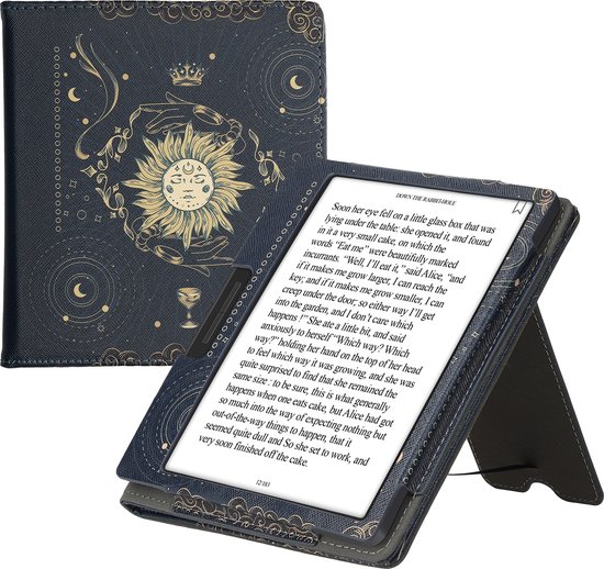 kwmobile e-reader hoesje geschikt voor Onyx Boox Leaf 2 hoes - E reader flip case van kunstleer - Ereader cover met stand - Tarotkaart design in donkerblauw / geel / zwart van kwmobile — afbeelding 4