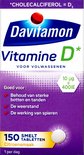 Davitamon Vitamine D3 voor volwassenen. Cholecalciferol=D3. Goed voor botten, tanden en weerstand. 150 smelttabletten citroensmaak.