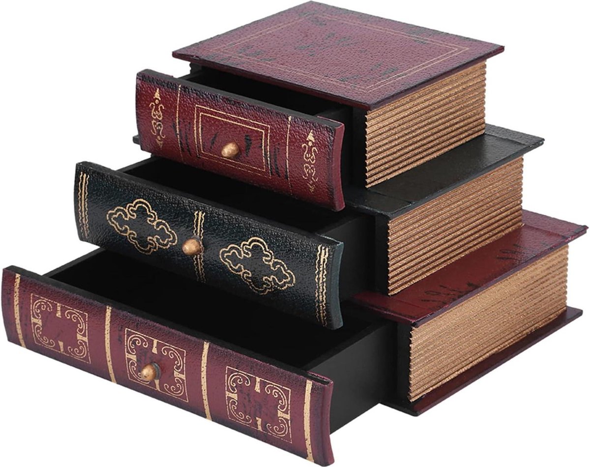Vintage nepboekdoos met lades - Decoratieve boekendoos voor sieradenopslag