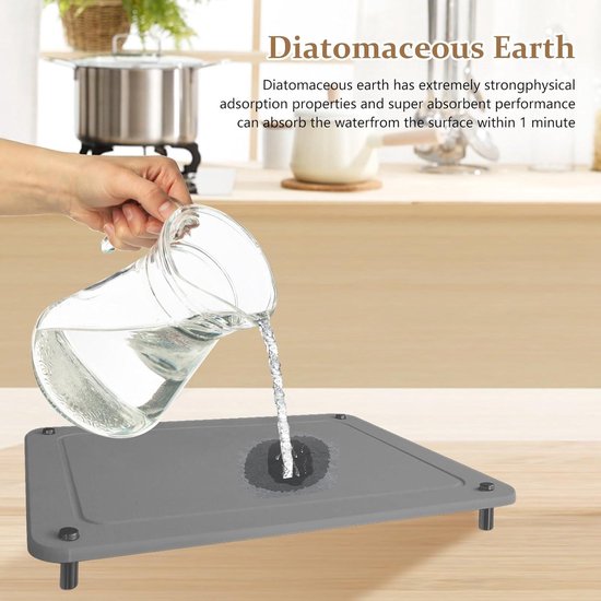 sinzau Kiezelgoer Afdruipmat, servies, sneldrogend, antislip, absorberend, 40 x 30 cm, opvouwbaar, donkergrijs, steenmat voor keuken, gootsteen, bar, badkamer