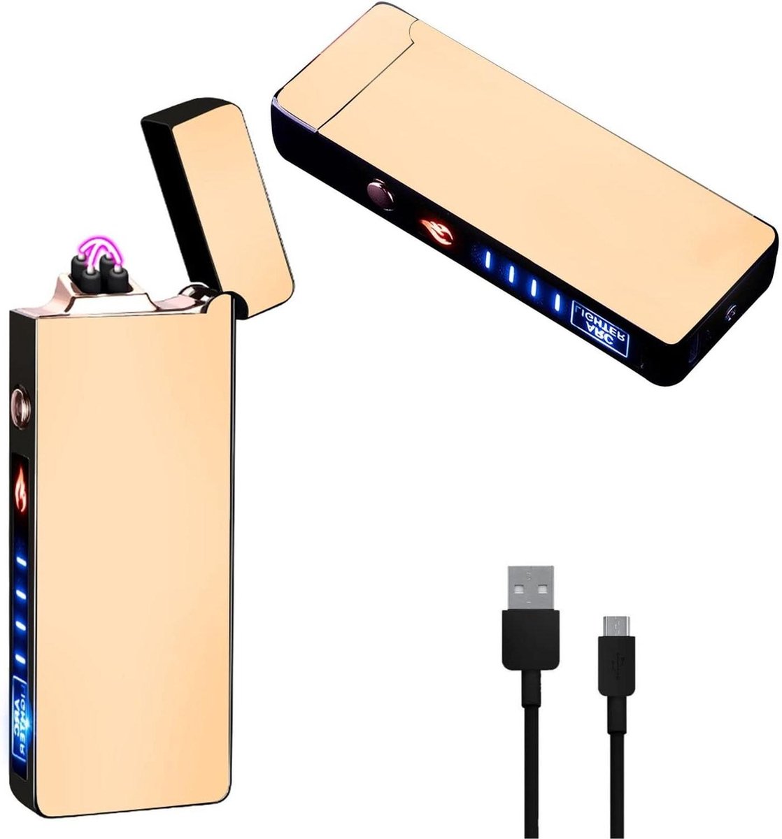 Goedkoopste Dubbele Boog Elektrische Aansteker met PVD Coating - USB Oplaadbaar - Goud