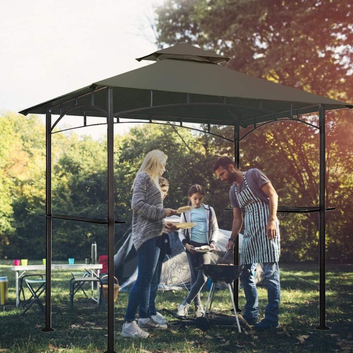 Vervangend luifeldak voor 8x5 grillbarbecue tuinhuisje - dubbel gelaagd - grijs