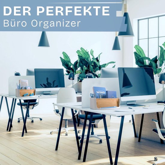 Bureau Organizer Met 8 Vakken - Witte Pennenhouder Van ABS En Bamboe