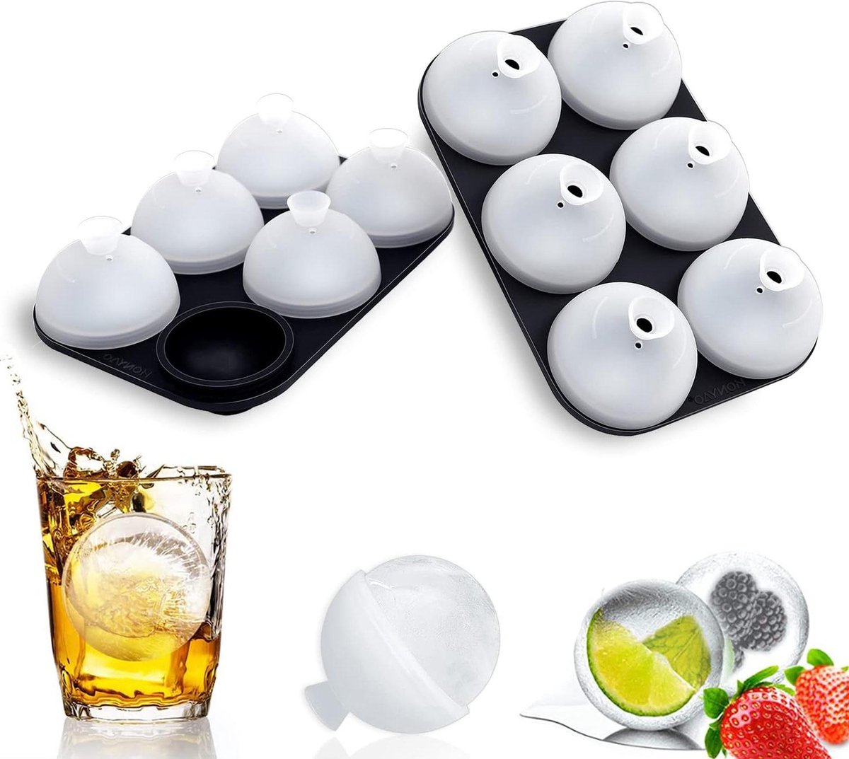 Ice Cube Trays with Lid - Large Round Ice Cube Mould 5cm - BPA-Free - Set of 2