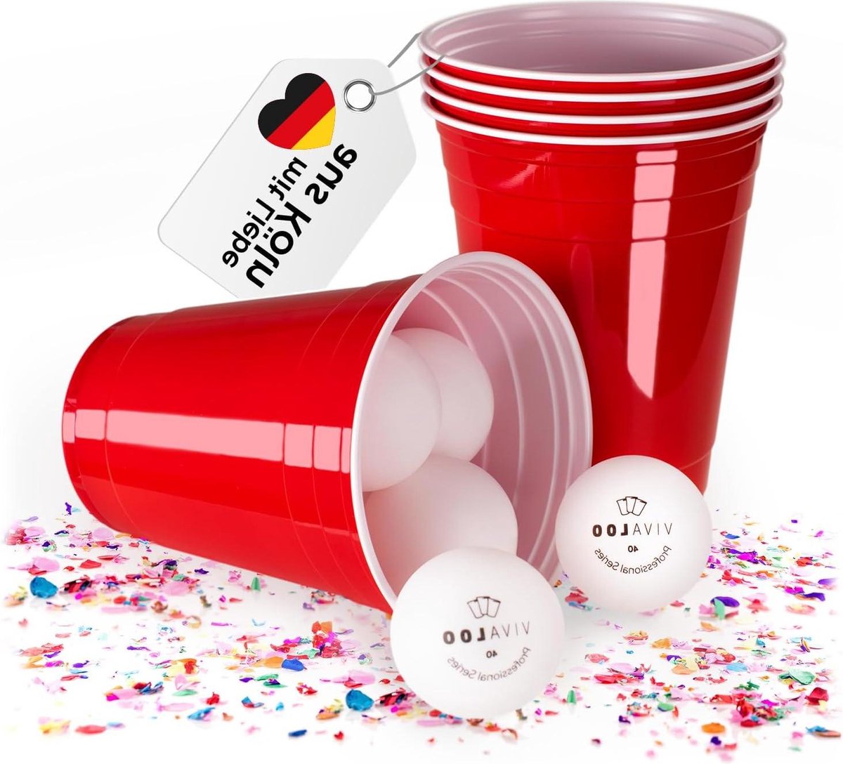 Image of 100 Herbruikbare Party Cups Incl. 12 Ballen - Originele American Red Cups - Bierpong Bekers - 16oz (473ml) - Vaatwasserbestendig - Rode Party Cups