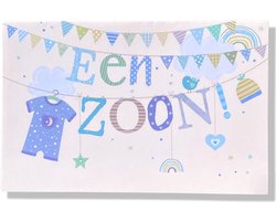 Een Zoon! - Luxe Geboortekaartje Jongen - 12x17cm - Gevouwen wenskaart met envelop