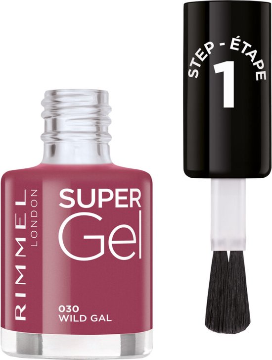 Rimmel Super Gel nagellak 'Wild Gal', nummer 030, roze-paarse tint, met de dop en kwast apart.