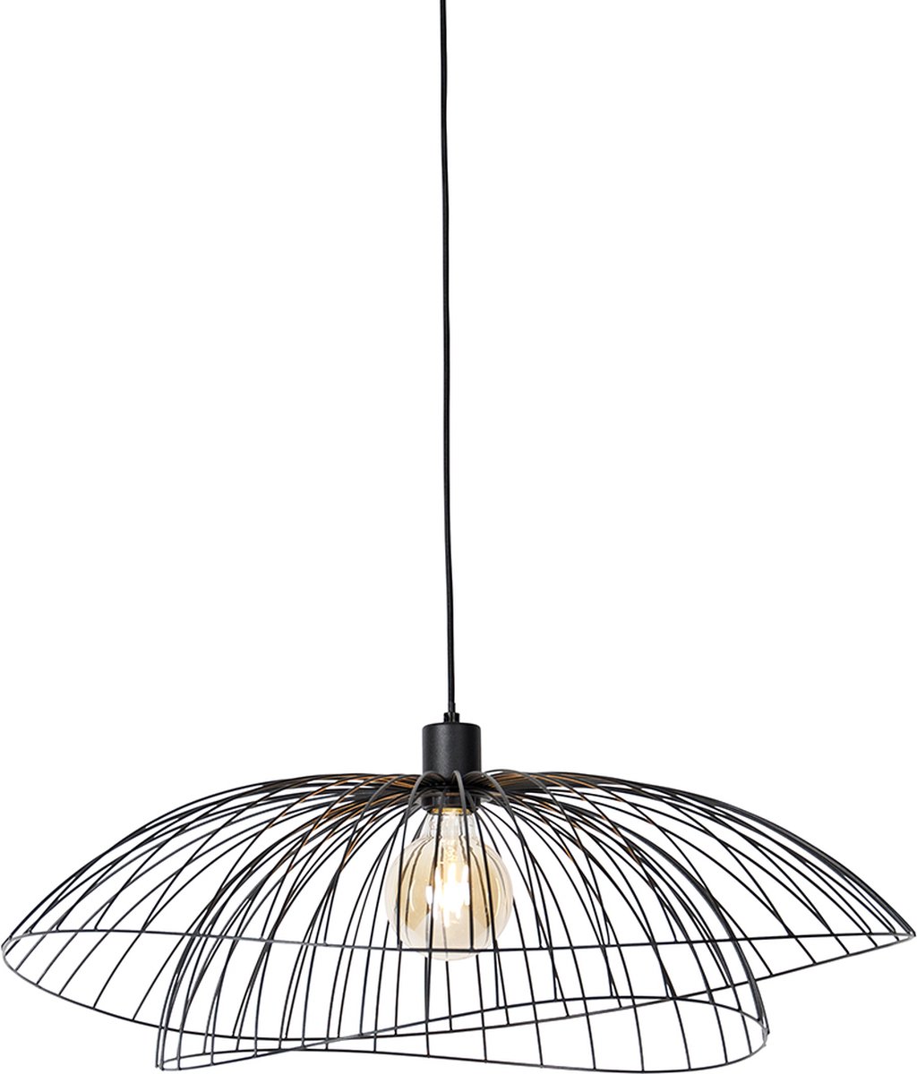 QAZQA pua - Design Dimbare LED Smart Hanglamp incl. wifi met Dimmer voor boven de eettafel | in eetkamer - 1 lichts - Ø 66 cm - Zwart - Woonkamer | Slaapkamer | Keuken Zwart Smart LED