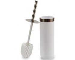 Toiletborstel wit kunststof met RVS handvat 38,5 cm - Wc-borstels