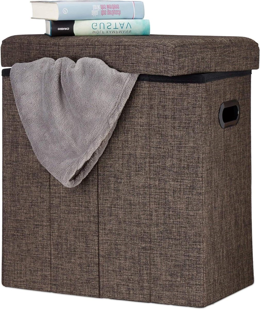 Poef met opbergruimte - Opvouwbaar - Linnen polyester - MDF - 495x46x25 cm - Bruin