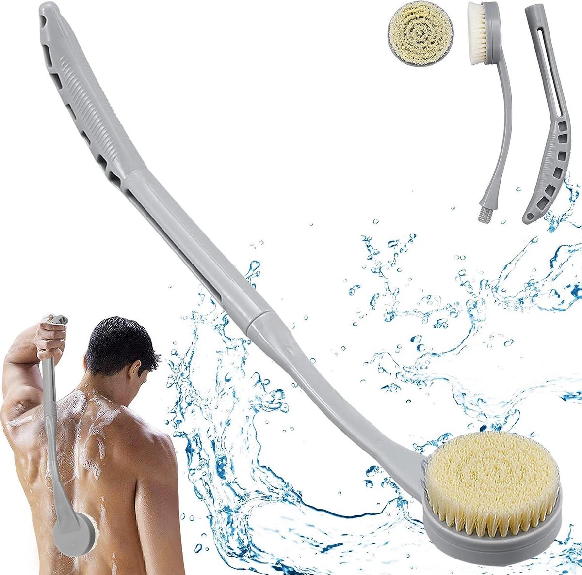 Goedkoopste Rugborstel lange handgreep voor douche - Bad scrubber peeling en verbeterde huidgezondheid - Grijs - 10 Count