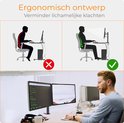 Ergonomisch ontwerp monitorarm: goede zithouding versus slechte zithouding.