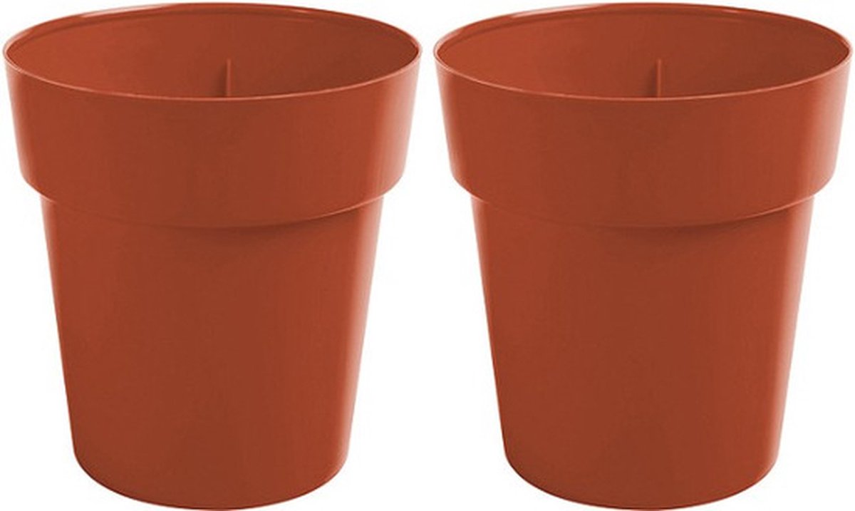 2x Terracotta ronde plantenpotten/bloempotten Melisa 20 cm kunststof - Onbreekbare plantenbakken/bloembakken - Tuin decoraties