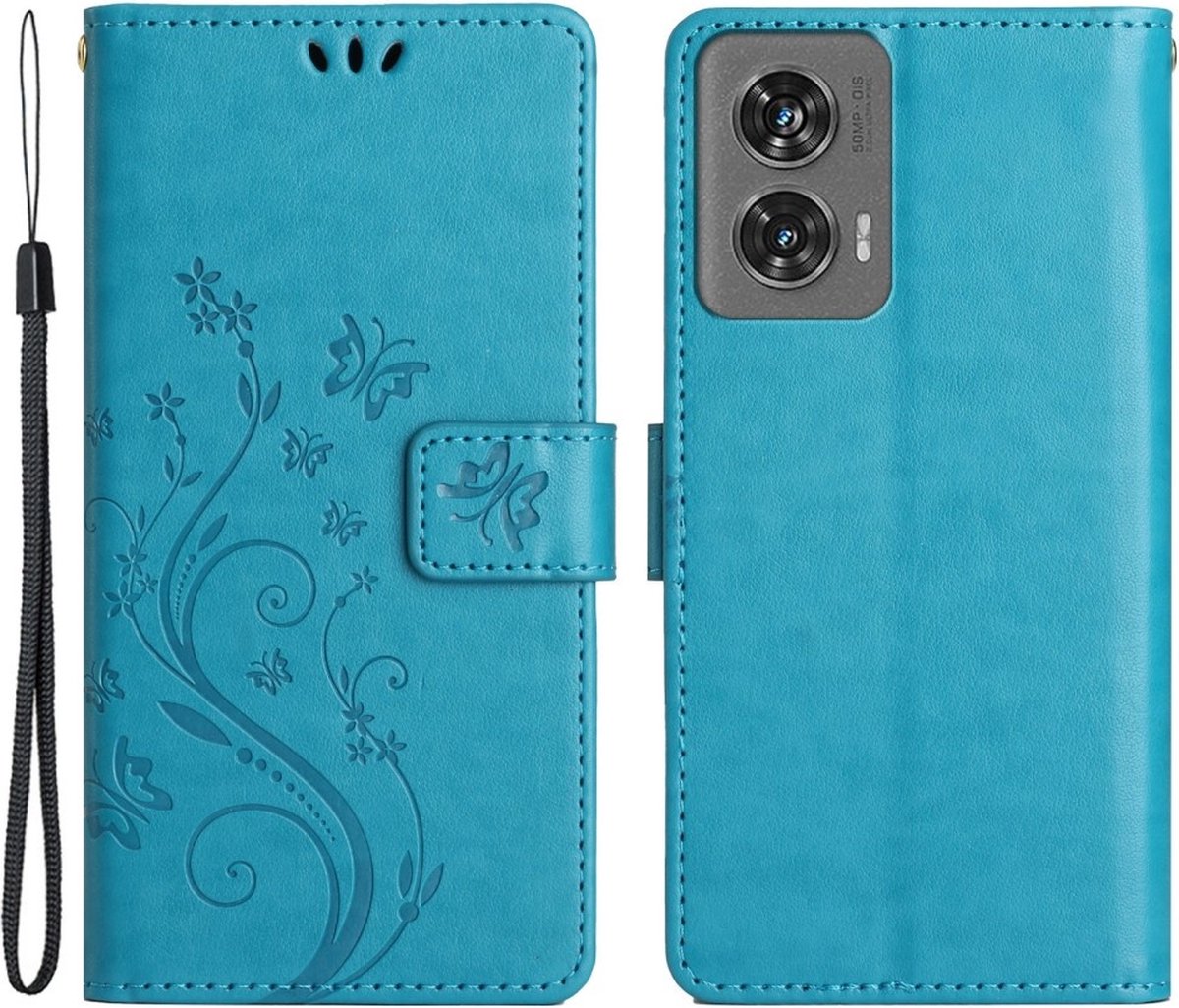 Coverup Hoesje - Geschikt voor Motorola Edge 50 Fusion Hoesje - Coverup Bloemen & Vlinders Book Case - Blauw