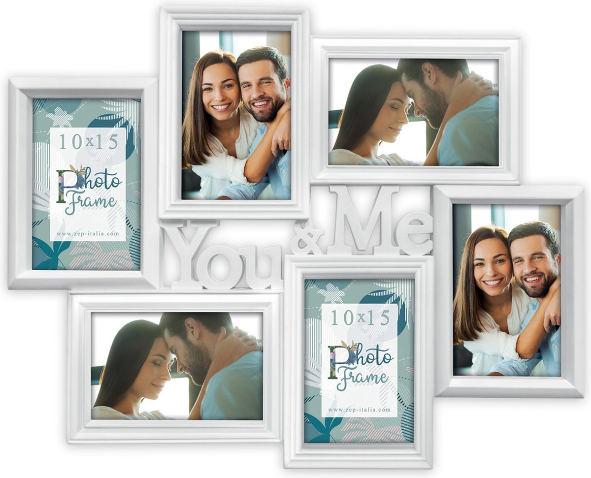 Multi fotolijst You & Me wit met 6 lijstjes geschikt voor een foto van 10 x 15 cm
